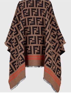 Fendi Brown & Black FF Logo Cape with Orange Trim
